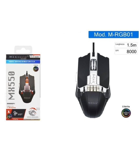 Mouse Gaming Con Cavo Luci Rgb Pulsanti 8000 Dpi Per Laptop Pc Notebook M-rgb01         