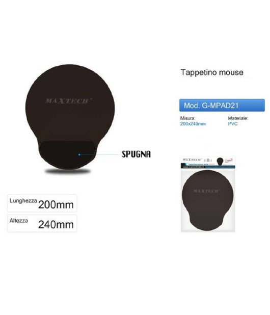Mouse Pad Tappetino Ergonomico Morbido Poggia Polso Spugna Pc Maxtech G-mpad21         