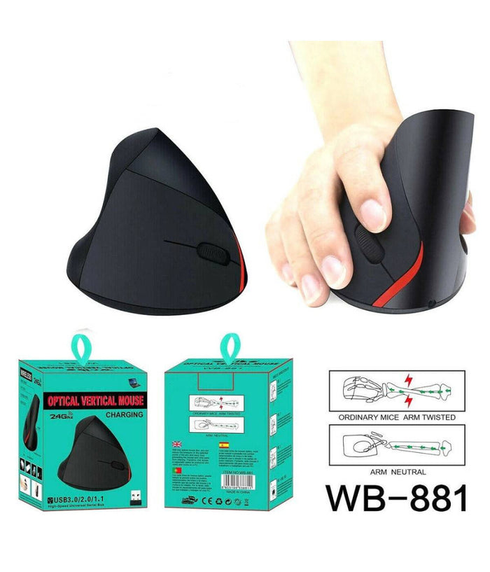 Mouse Verticale Wireless Ergonomico Polso Gomito Tennista Tunnel Carpale 6 Tasti         