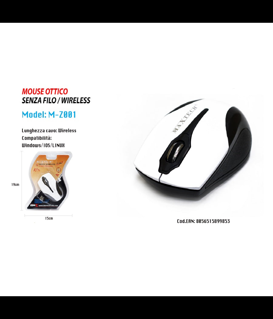 Mouse Wifi Pc Computer Usb2.0 Senza Fili Wireless 2.4 Ghz Maxtech Win-ios M-z001         