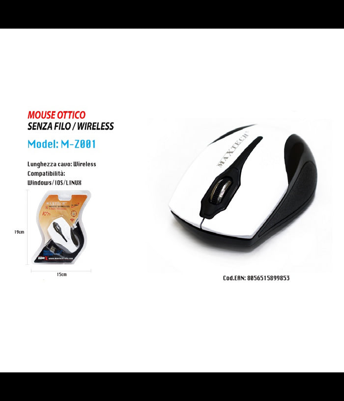 Mouse Wifi Pc Computer Usb2.0 Senza Fili Wireless 2.4 Ghz Maxtech Win-ios M-z001         