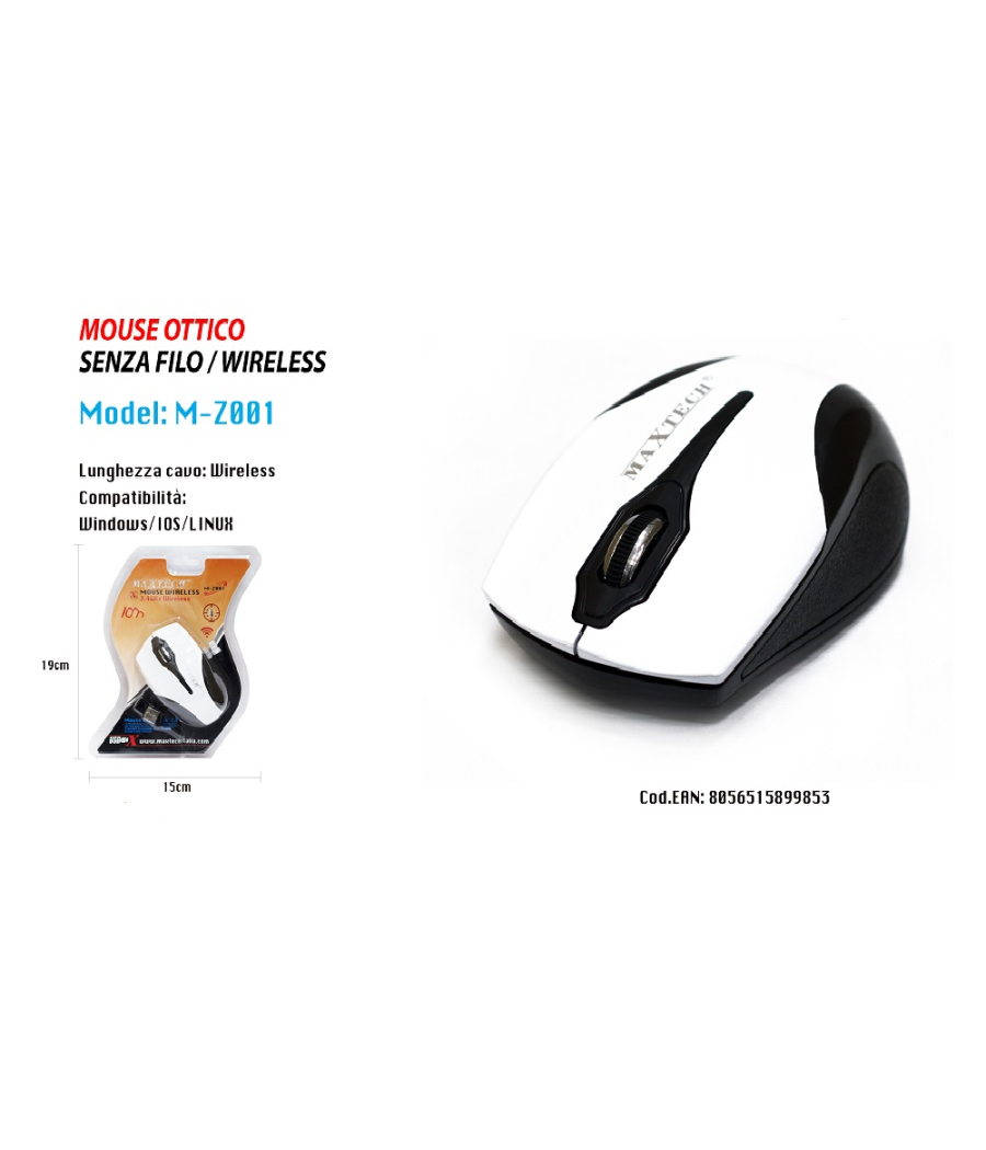Mouse Wifi Pc Computer Usb2.0 Senza Fili Wireless 2.4 Ghz Maxtech Win-ios M-z001         