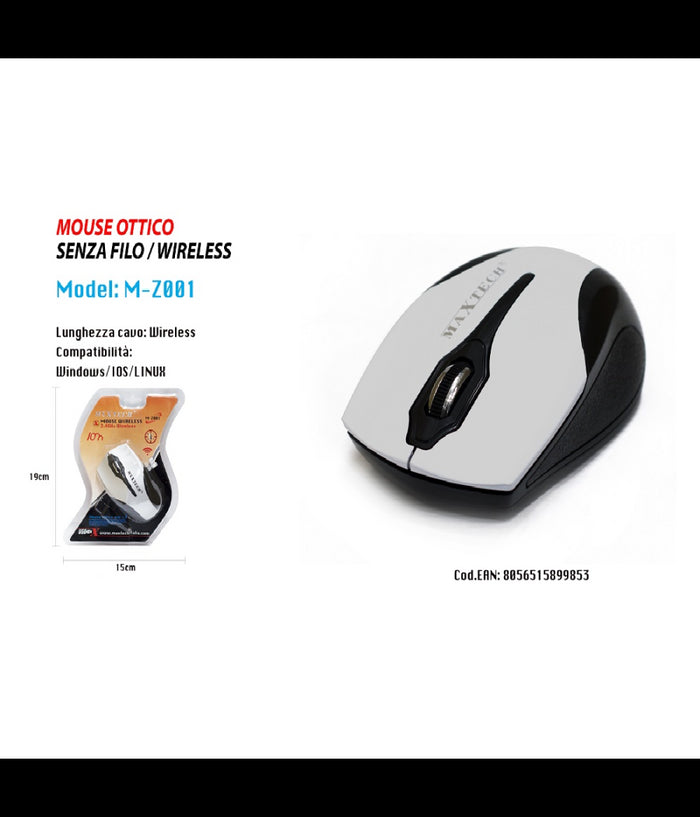 Mouse Wifi Pc Computer Usb2.0 Senza Fili Wireless 2.4 Ghz Maxtech Win-ios M-z001         