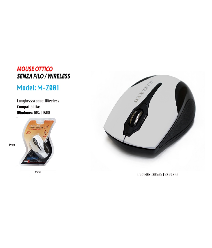 Mouse Wifi Pc Computer Usb2.0 Senza Fili Wireless 2.4 Ghz Maxtech Win-ios M-z001         
