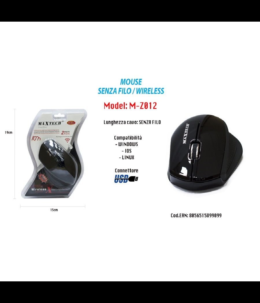 Mouse Wifi Wireless Senza Filo Portatile Pc Computer 1600dpi 2.4ghz Maxtech M-z012         
