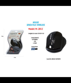 Mouse Wifi Wireless Senza Filo Portatile Pc Computer 1600dpi 2.4ghz Maxtech M-z012         