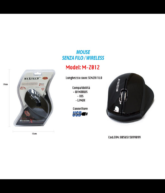Mouse Wifi Wireless Senza Filo Portatile Pc Computer 1600dpi 2.4ghz Maxtech M-z012         