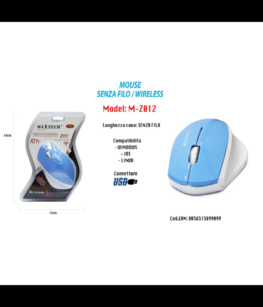 Mouse Wifi Wireless Senza Filo Portatile Pc Computer 1600dpi 2.4ghz Maxtech M-z012         
