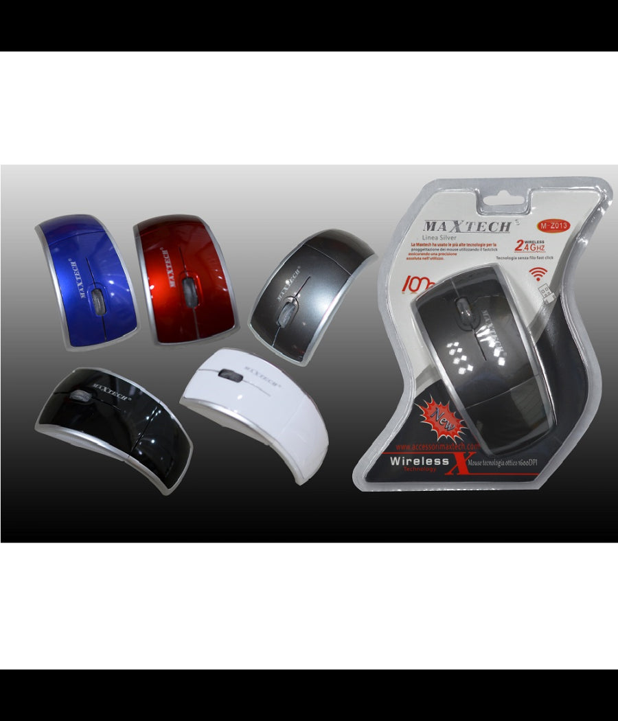 Mouse Wireless 2.4ghz Senza Fili Per Pc Computer Notebook Pc 1600dpi Maxtech M-z013         