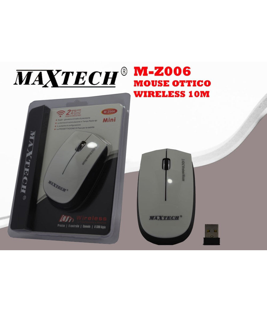 Mouse Wireless Da 2.4 Ghz Senza Filo Ultra Slim Bianco - Nero Pc Tablet Design         