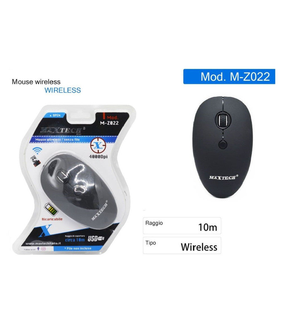 Mouse Wireless Senza Filo 4000dpi Ricaricabile 10mt Raggio Portata Per Pc M-z022         