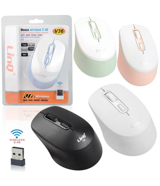 Trade Shop - Mouse Wireless V36 Senza Fili 2.4ghz 800-1200-1600dpi Notebook Supporto Os Windows -        