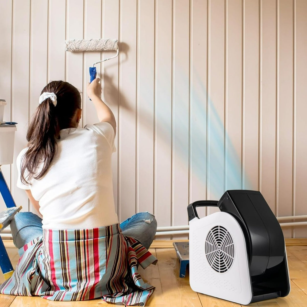 Mover d'aria utilitario con 3 velocit¨¤ e testa pivotante per asciugatura, Ventilatore da pavimento portatile Bianco-Controllo climatizzazione