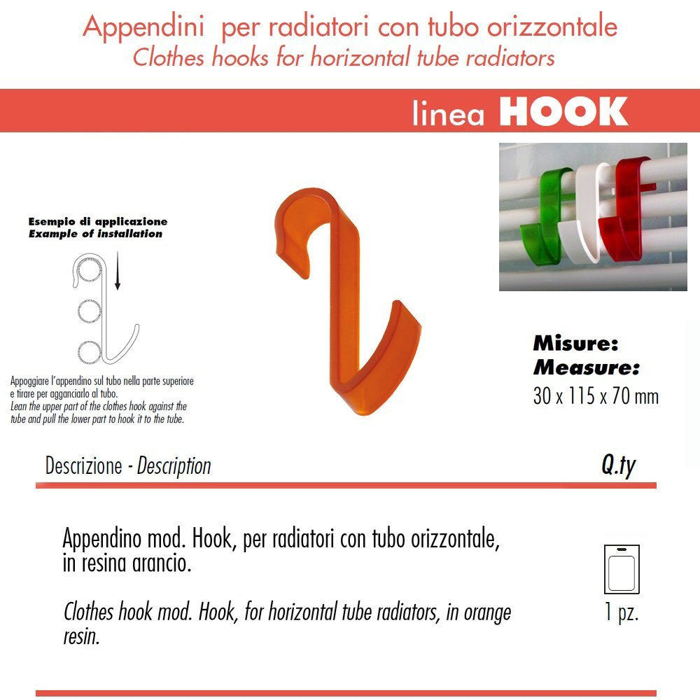 Pika' 1 gancio hook colore arancio appendini per radiatori indistruttibili