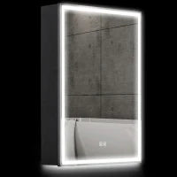 Mobiletto Specchio, Mobiletto da Bagno con LED, 50 x 70 cm, dimmerabile, Antibuca, Nero