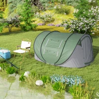 Tenda da Campeggio Pop Up 2 Posti con 2 Porte, 4 Finestre e Telo Impermeabile, 263.5x220x123 cm, Verde Scuro