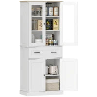 Armadio da cucina, Buffet, Frontale in acrilico, Cassetti, 76 x 40 x 182,5 cm, Bianco crema