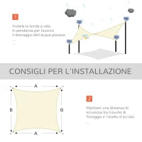 Vela Ombreggiante Rettangolare 4x6m, Tenda da Sole per Esterno in Poliestere Anti UV Traspirante Bianco Crema