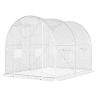 Serra a Tunnel con 4 Finestrelle e Ingresso a Zip in Acciaio Zincato e PE, 3x2x1.9 m, Bianco