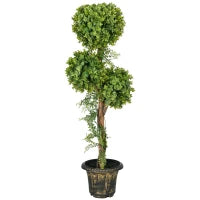 Albero Artificiale con 3 Piante di Bosso, con Vaso in Cemento, Interno ed Esterno, Altezza 115 cm