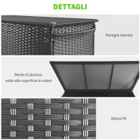 Baule da Giardino in Rattan PE con Ruote e Maniglia Laterale, 121x57x67cm, Nero