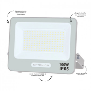 Optonica proiettore led smd corpo bianca luce naturale 100 watt 9000 lumen