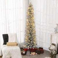 Albero di Natale Innevato con 405 Rami e Luci LED Bianche in Plastica e Metallo, Ø57x210 cm, Verde