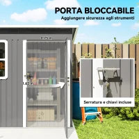 Casetta da Giardino in Acciaio con Porta con Blocco, Finestra e Prese d'Aria, 2.2 x 1.3 m, Grigio