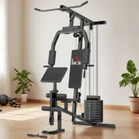 Stazione Fitness Multifunzione per Allenamento a Casa e Professionale in Acciaio, 148x108x207 cm, Nero
