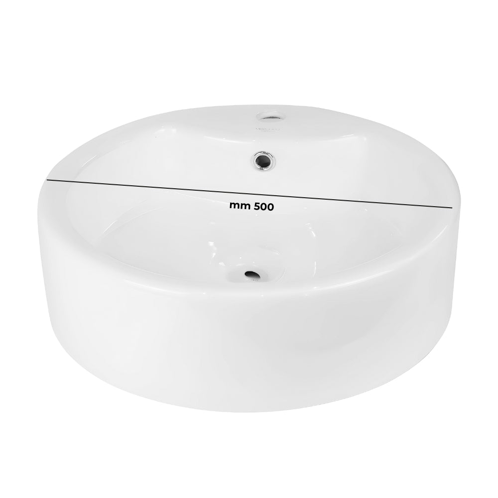Lavabo da appoggio ceramica bianco tondo lavandino arredo bagno 49x49x15,5 cm *** confezione 1