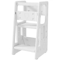 Scaletta per Bambini Torre Montessoriana Altezza Regolabile 3 Livelli, HDPE Inodore, 47x47x90cm, Bianco