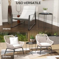 Tavolino da Giardino con Vassoio Rimovibile e Gambe Pieghevoli in Acciaio, Ø46x50 cm, Nero