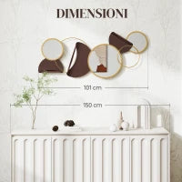 Decorazione Murale in Metallo 3D Moderna con Specchi per Salotto e Ingresso, 101x41.5 cm, Oro