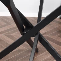 Tavolo Rotondo in Vetro e Gambe Incrociate in Metallo, Tavolino Moderno per Soggiorno e Studio, 80x80x75cm, Nero