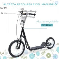 Monopattino per Bambini con Manubrio Regolabile, in Acciaio e Plastica, 135x58x92-100cm, Nero