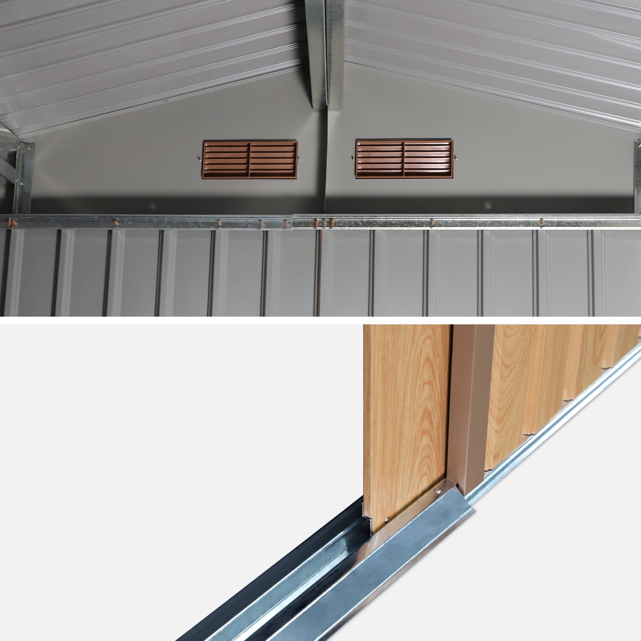 Casetta da giardino in metallo con kit di ancoraggio, 5.9m², quercia