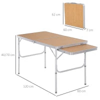 Tavolo Pieghevole da Campeggio 5Kg, Facile da Trasportare, con Pannello Estraibile 120cm x 60cm x 40/70cm