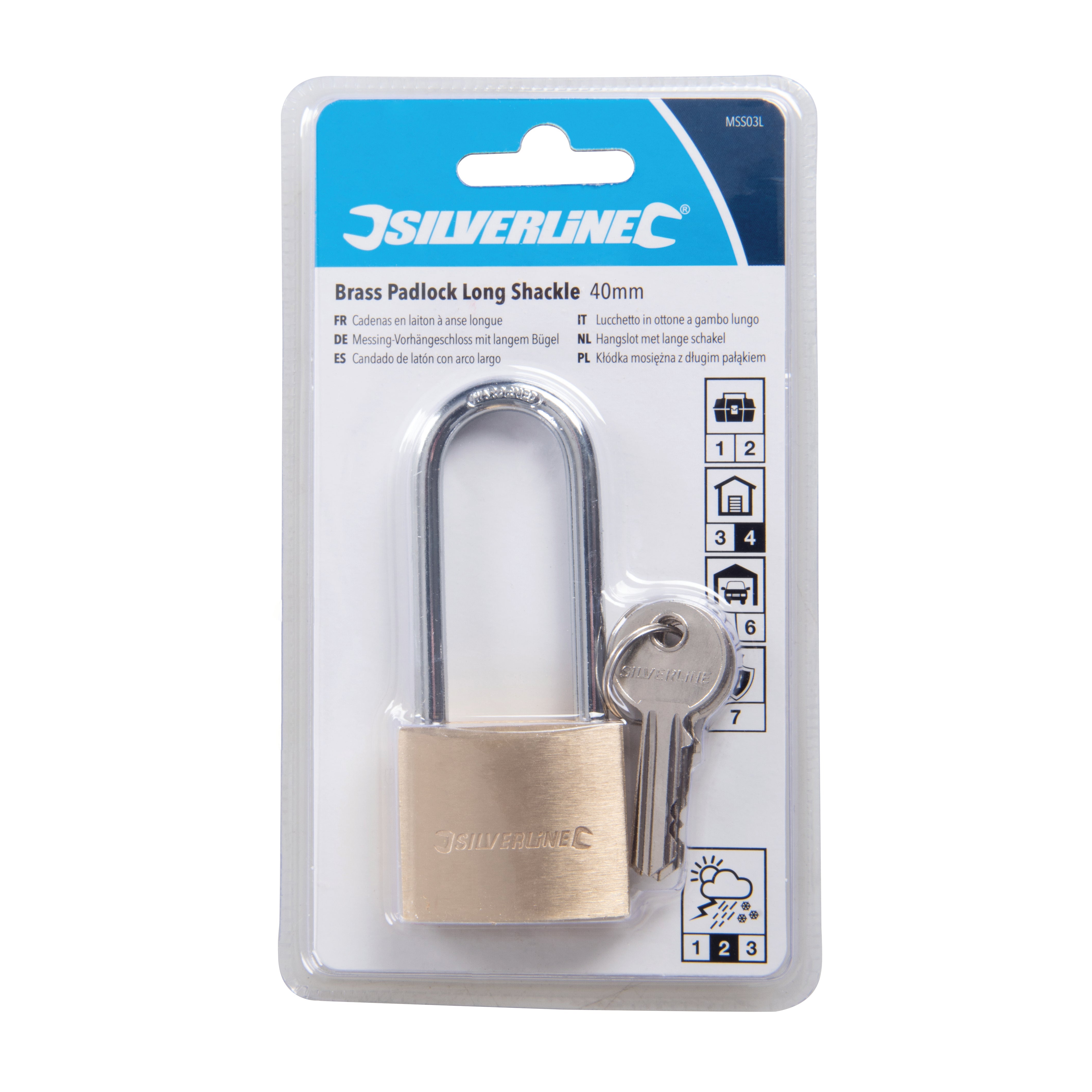 Lucchetto in ottone a gambo lungo silverline  56 mm