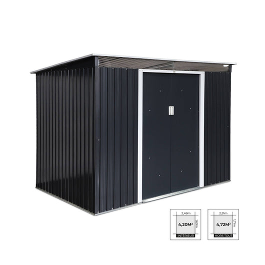 Casetta da giardino in metallo 4,85m2 con lucernario, antracite