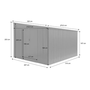 Riparo da giardino in acciaio 8,96m² con kit di ancoraggio, antracite