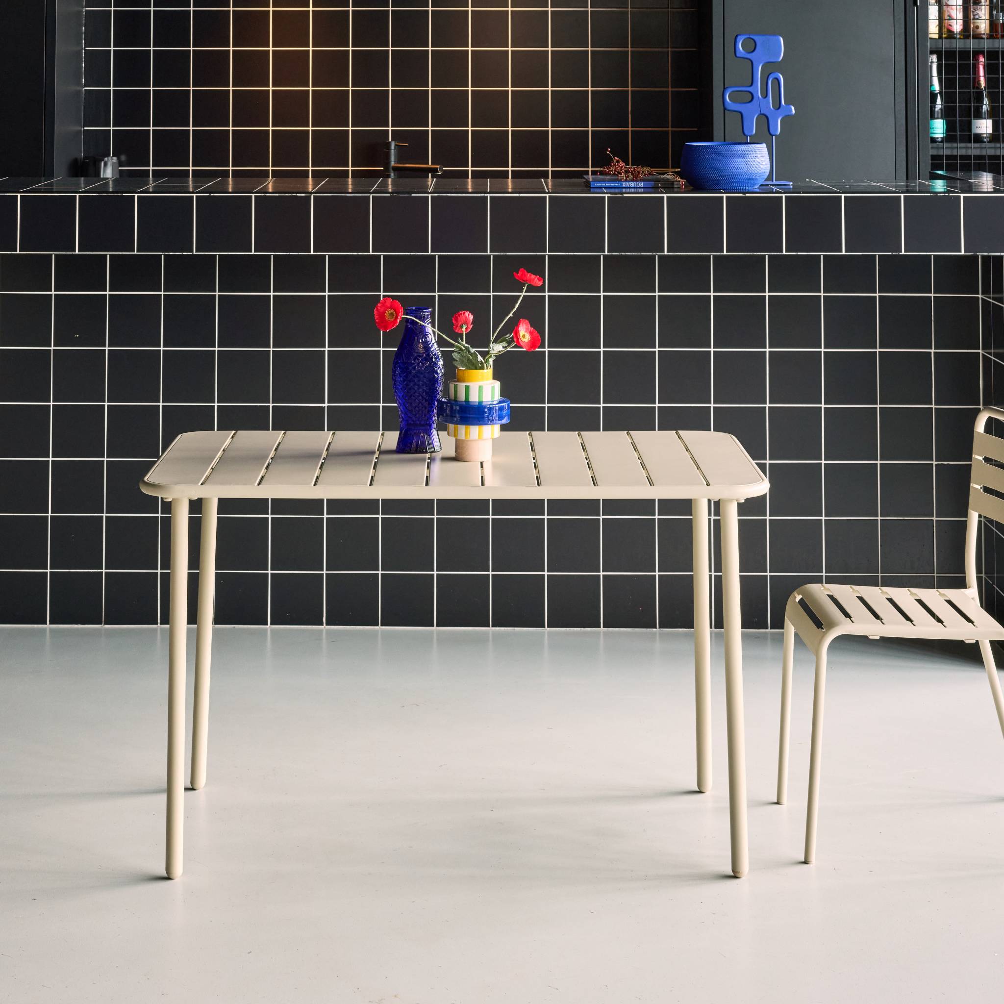 Tavolo da giardino in metallo a 4 posti, beige