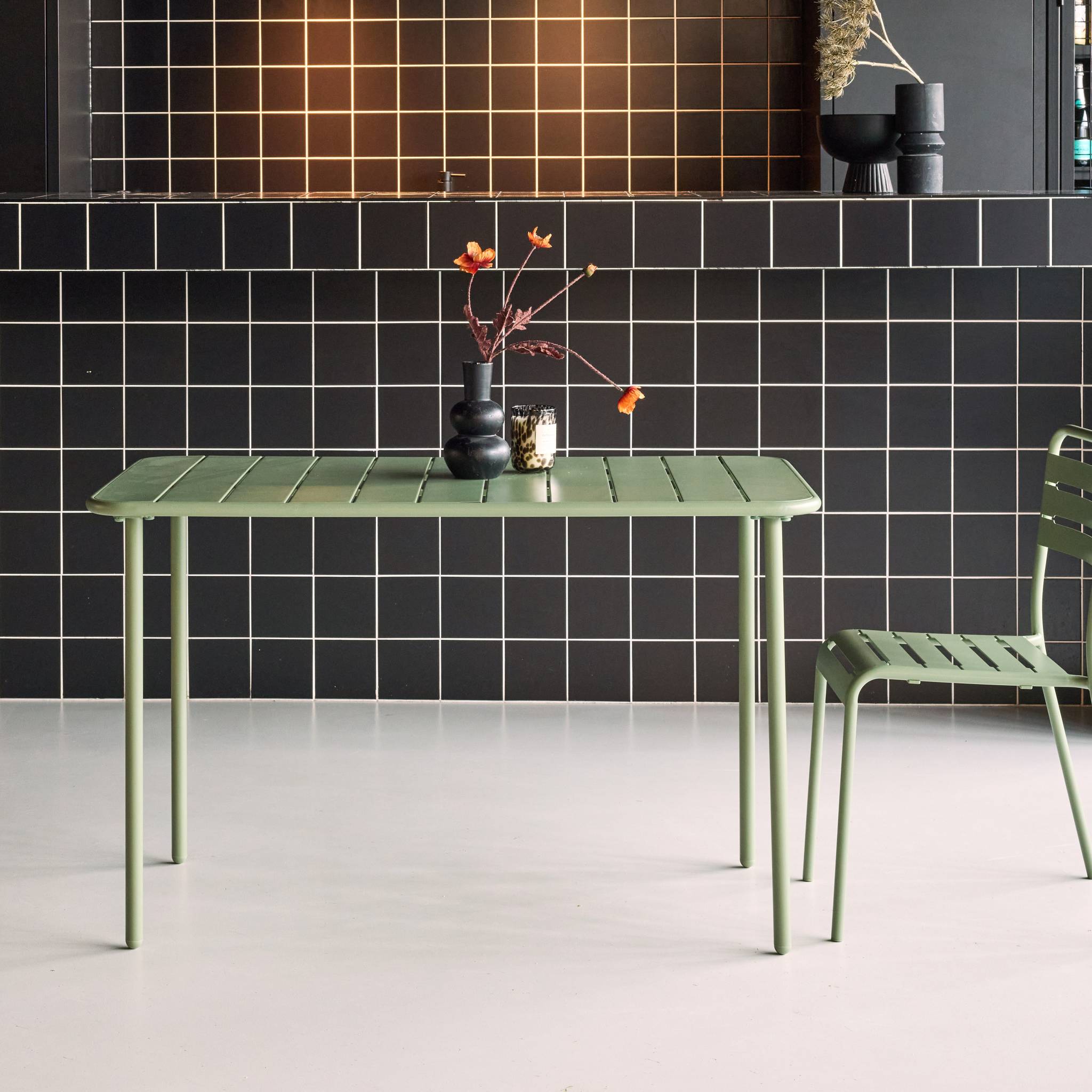 Tavolo da giardino in metallo a 4 posti, verde