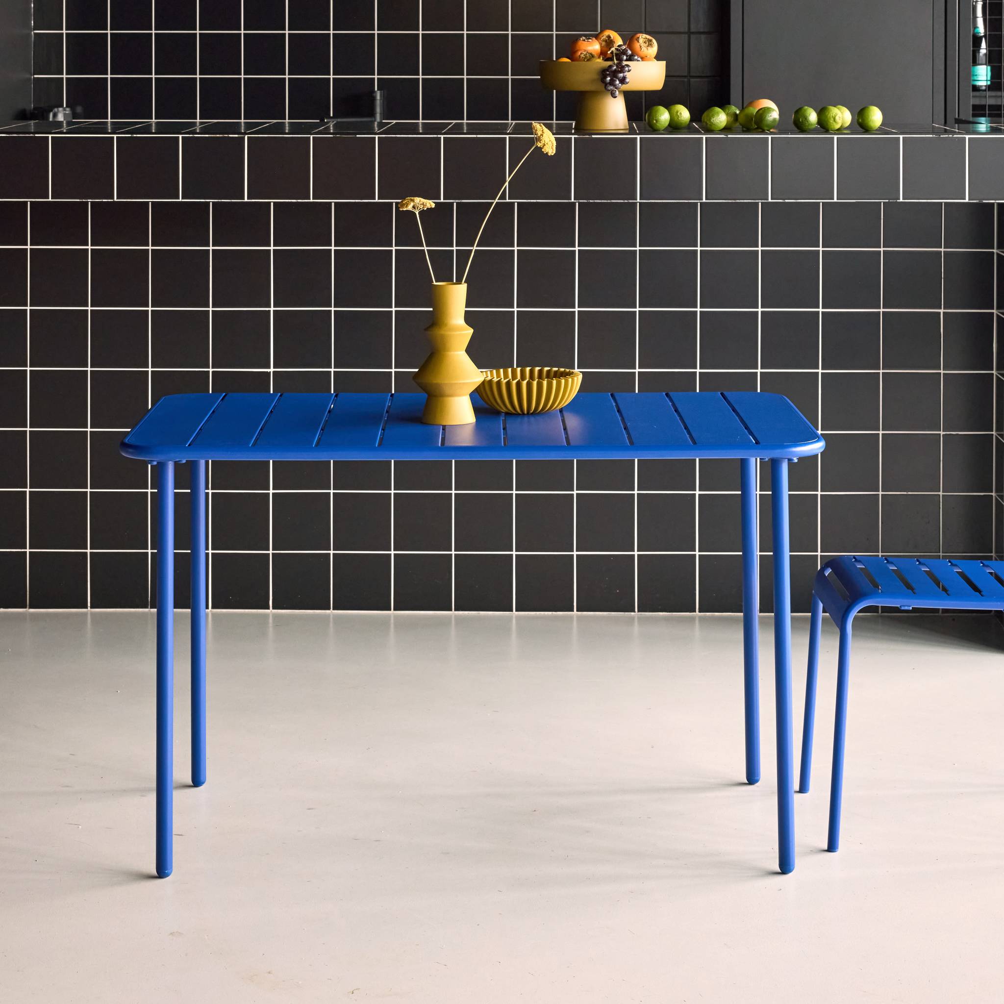 Tavolo da giardino in metallo a 4 posti, blu intenso