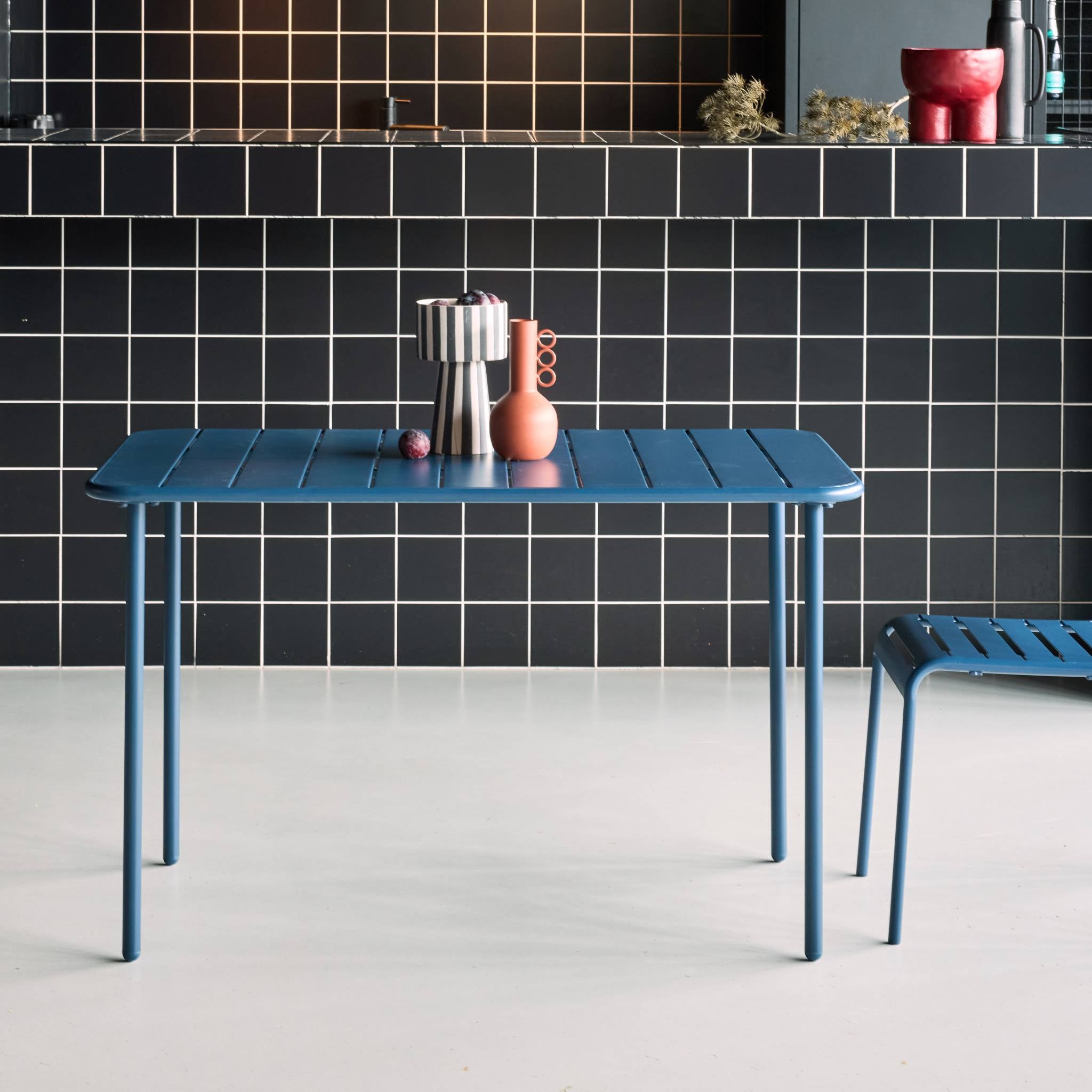 Tavolo da giardino bistrot in metallo a 4 posti, 120cm, blu navy