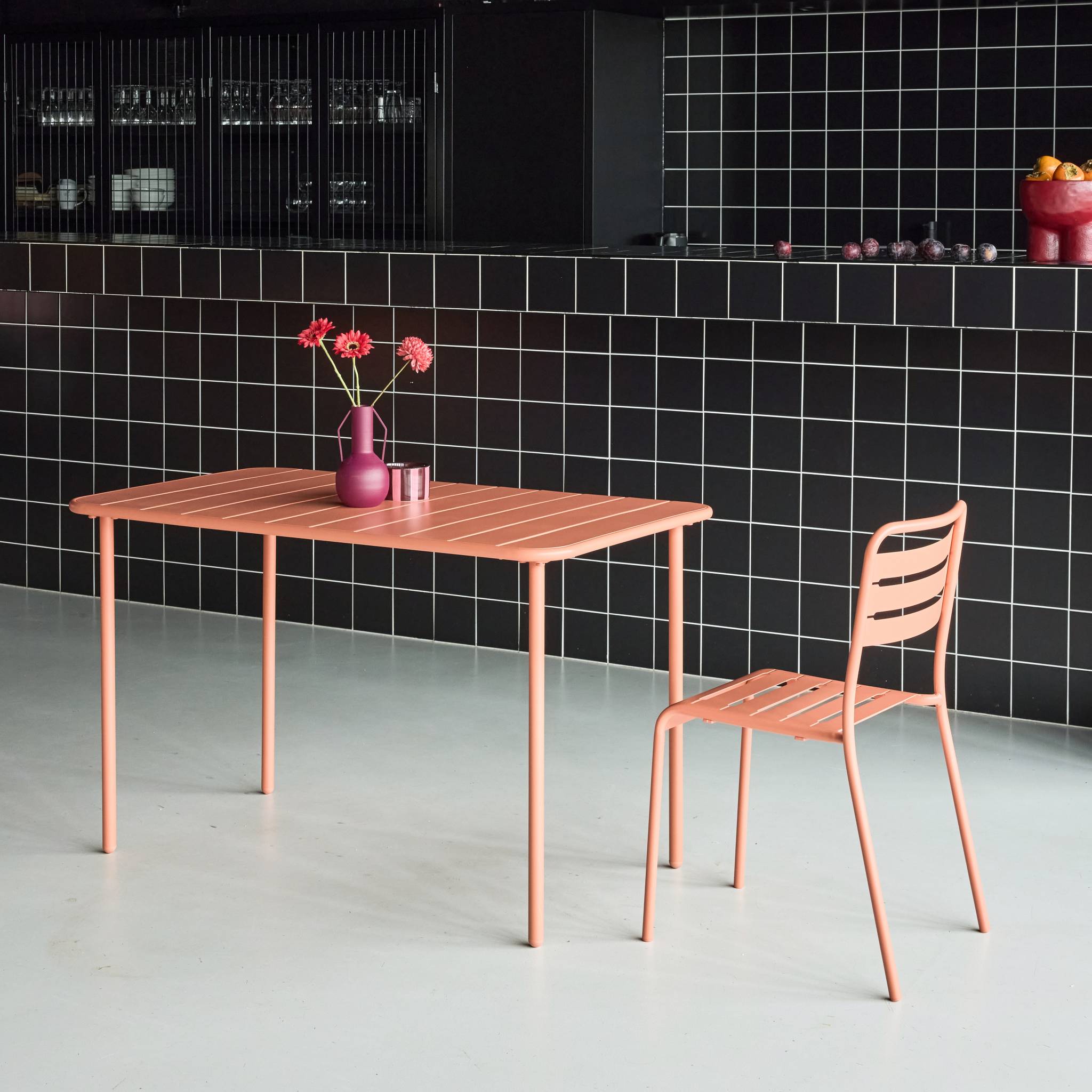 Tavolo da giardino in metallo a 4 posti, rosa tostato