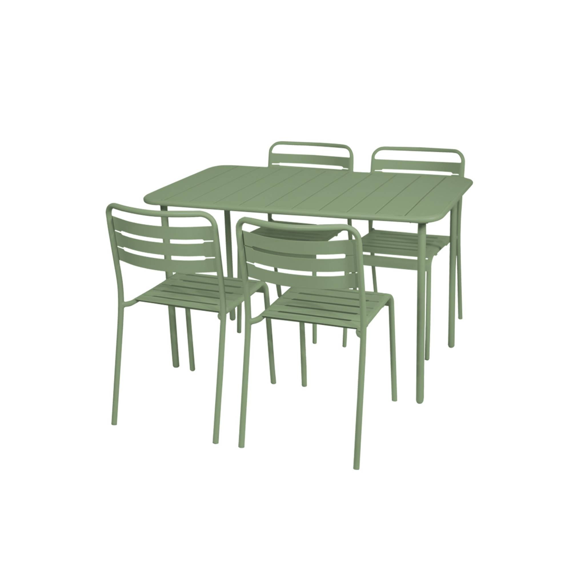 Set tavolo da giardino bistrot in metallo con 4 sedie, verde