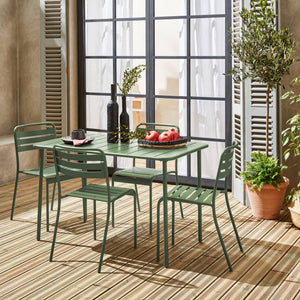 Set tavolo da giardino bistrot in metallo con 4 sedie, verde