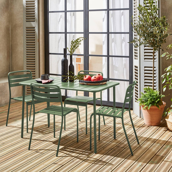 Set tavolo da giardino bistrot in metallo con 4 sedie, verde