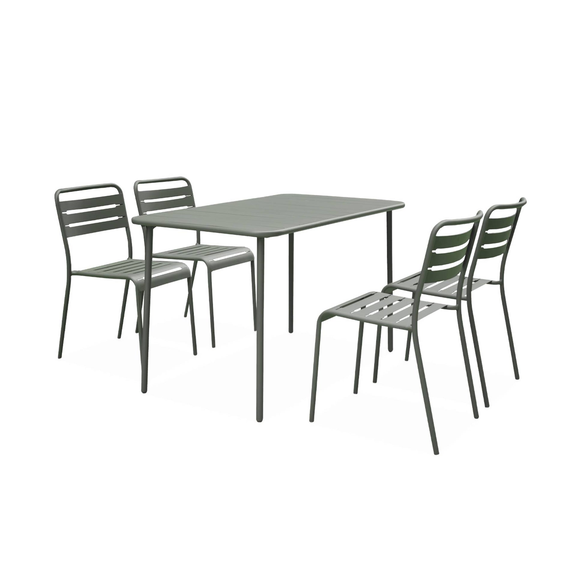 Set tavolo da giardino bistrot in acciaio con 4 sedie, 120cm, verde