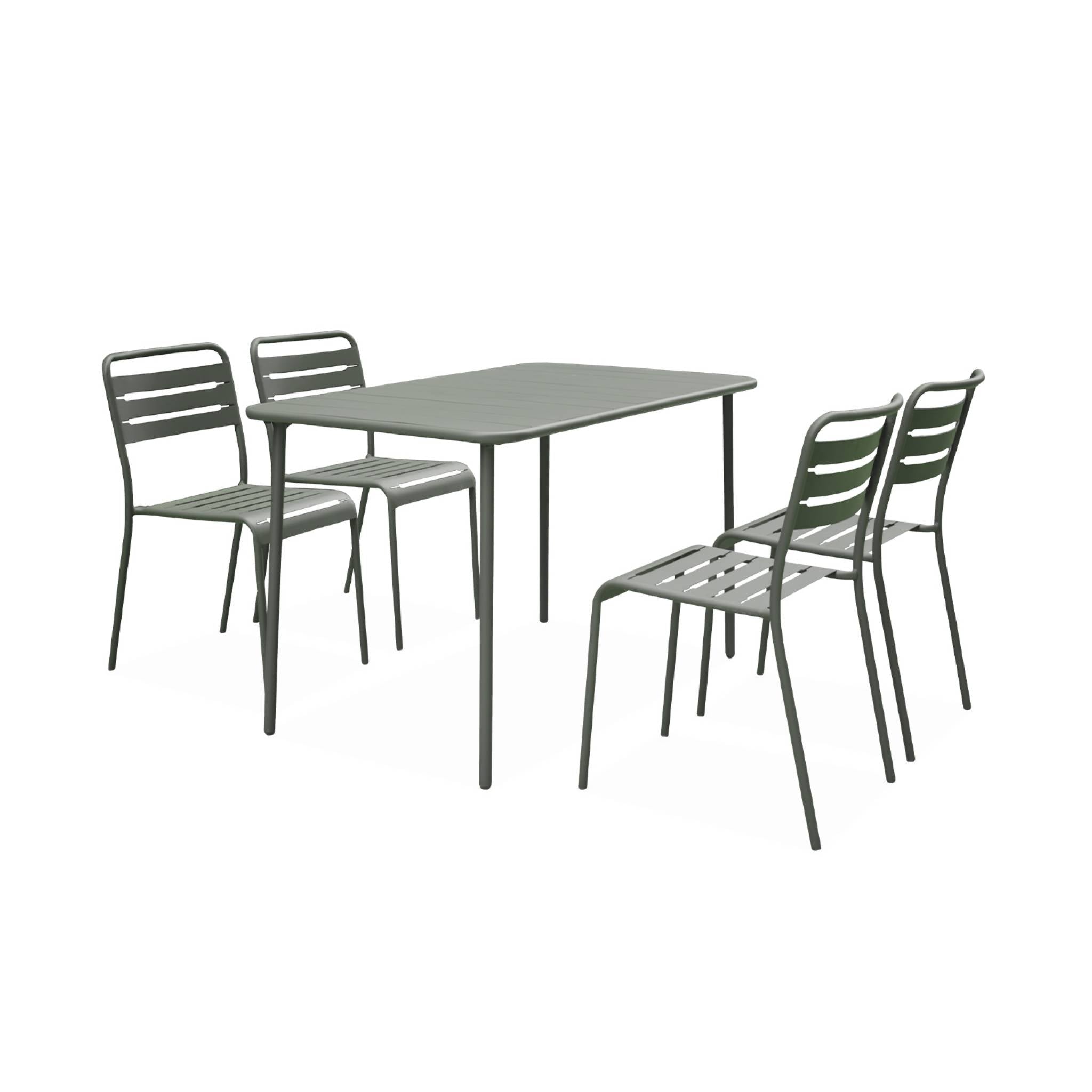 Set tavolo da giardino bistrot in acciaio con 4 sedie, 120cm, verde